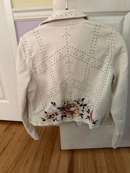 Blank NYC White Studded Floral Moto Leather Jacket - Picture 2 of 4